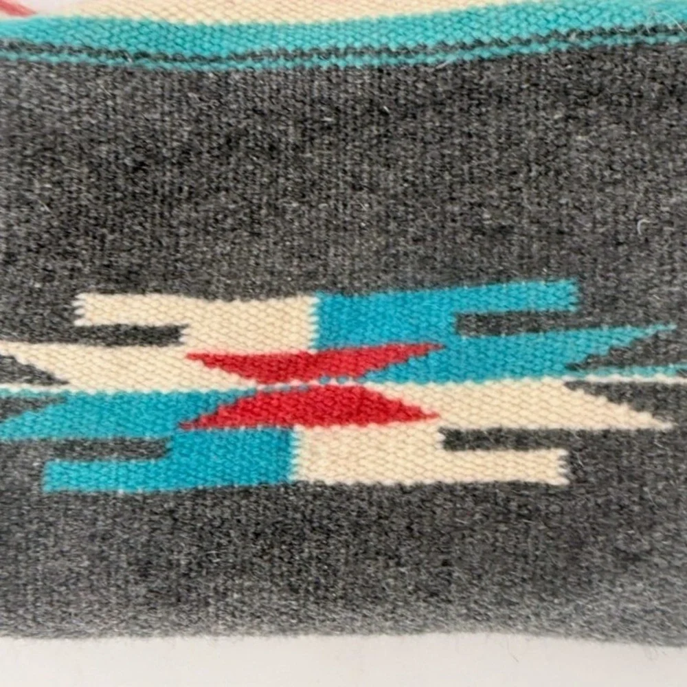 Handmade Wool Handwoven Crossbody Bag Turquoise Red Rope Strap Boho Southwestern